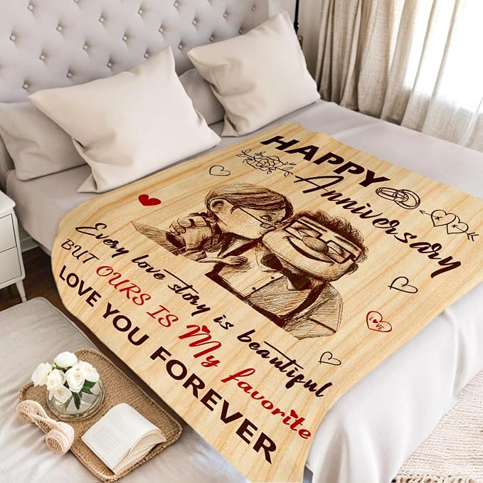 Wedding Anniversary Blanket for Her Him - Romantic I Love You Gift for Women Men Couple - Happy Anniversary for Wife Husband Girlfriend Boyfriend - Throw Blanket 50"x60"