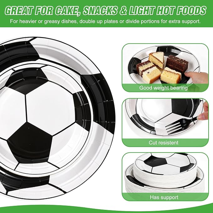 400 Pcs Disposable Soccer Party Tableware Set for 50 Guests | Heavy-Duty 7" & 9" Paper Plates, Cups, 13" Napkins & Plastic Cutlery for Game Day and Birthday Party Supplies