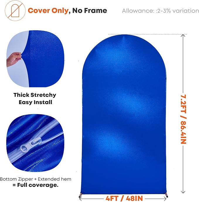 Shimmer Royal Blue Arch Backdrop Cover 7.2FT with Zipper,Thick Soft Stretchy Sequin Glitter Spandex Fitted Chiara Cover for Birthday Baby Shower Graduation Party Photo Backdrop