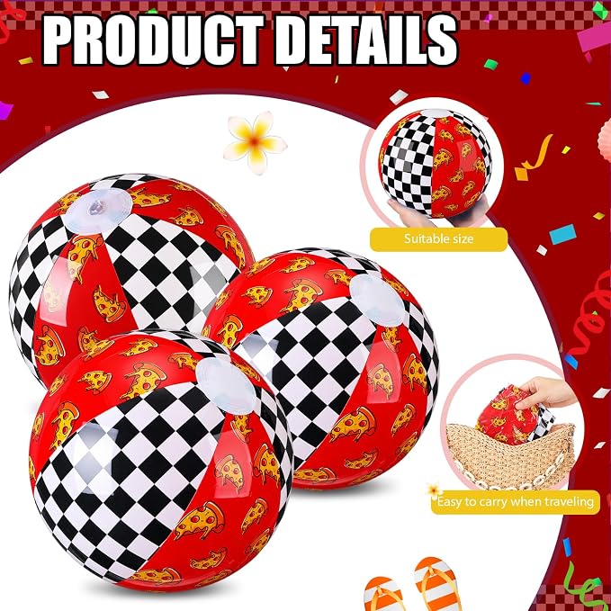 Leyndo 12 Pcs Inflatable Beach Balls Bulk for Kids 7.9" Checkered Pizza Pool Ball for Summer Pool and Beach Game Gifts Spooky Birthday Party Supplies Class Party Decorations Favor