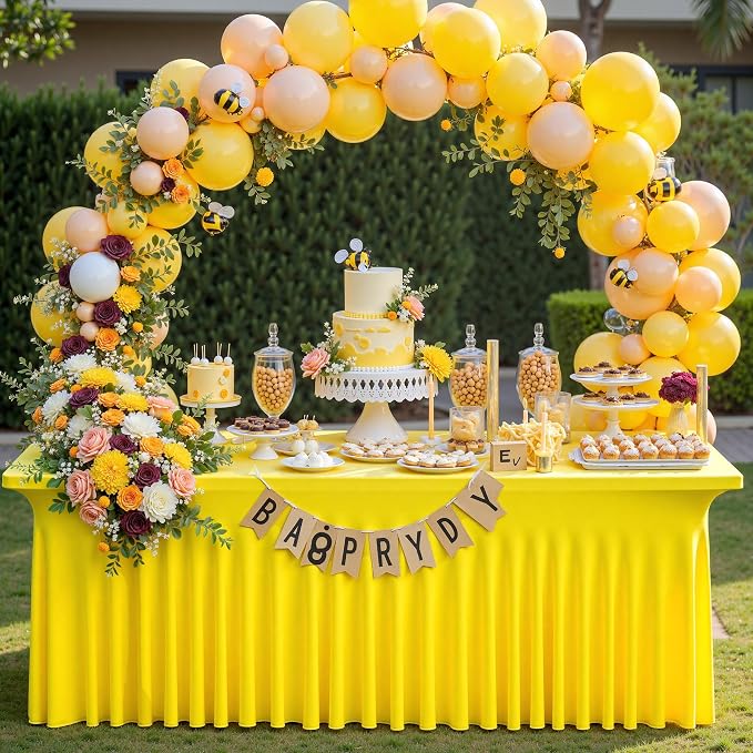 6 Pack Yellow Spandex Tablecloth for 6 Foot Rectangle Tables, Wrinkle Free Fitted Table Cloth Cover 6ft Yellow Stretchy Tablecloths with Skirt for Parties Weddings Birthday Banquet Baby Shower