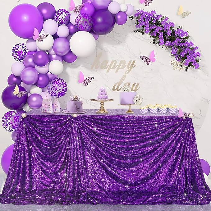 B-COOL Glitter Tablecloth Halloween Table Cloths Purple Sequin Tablecloth for Wedding Birthday Banquet Decorations Dessert Cake Table Fabric Carnival Square Tablecloth