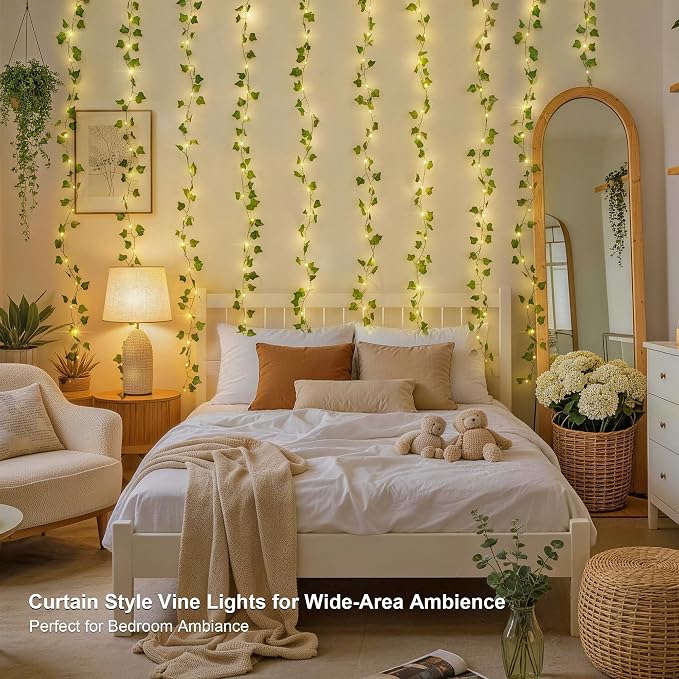 JMEXSUSS 200 LED Ivy Vine Lights, Fairy Curtain Lights USB & Battery Operated with Remote, 6.5x6.5ft Vines with Fairy String Lights for Bedroom, Dorm, Classroom, Wedding, Indoor, Outdoor Decor