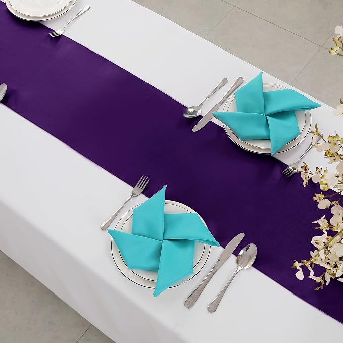 Horbaunal 24 Pack Purple Satin Table Runner 12 x 108 Inch, Smooth Table Runners for Wedding Banquets Birthday Party