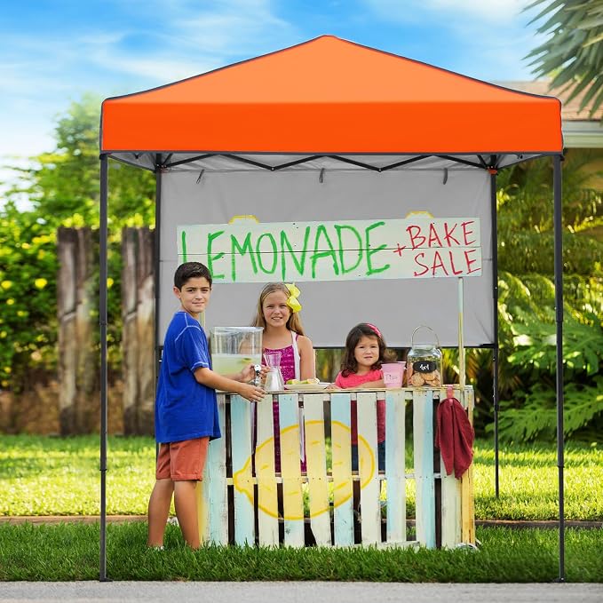 6x4 Pop Up Canopy Tent with Half Wall Panel, Instant Portable Beach Canopy, Outdoor Tent with Carry Bag for Camping, Sports, Tailgating, Events, Orange