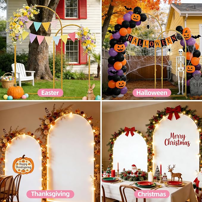 Arch Backdrop Stand and Cover Set of 2 Wedding Metal Arch Stand with Arch Cover White 7.2FT, 6FT for Wedding Party Bridal Baby Shower Birthday Ceremony Event Decor