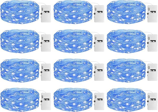 12 Pack Fairy Lights with Timer Battery Operated, 3 Modes 7ft Mini Twinkle Lights Waterproof, 20 LED Bulk String Light for Mason Jars Christmas Decoration Wedding Table Centerpieces,Blue