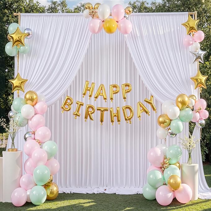 30ft x 8ft Wrinkle Free White Backdrop Curtains for Weddings Parties, 6 Panels 5x10ft Soft Silky Polyester White Photo Backdrop Drapes Back Drop Cloth for Birthday Christmas Photography Background