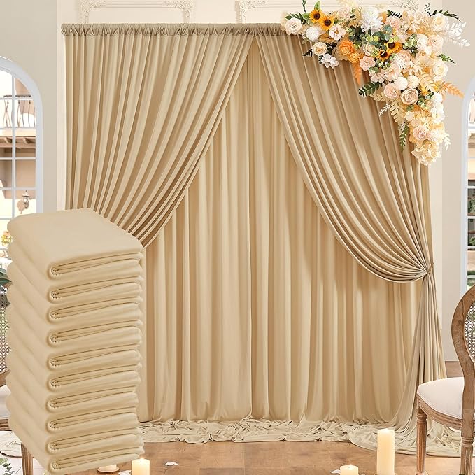 50ftx10ft Wrinkle Free Champagne Backdrop Curtains for Parties, 10 Panels 5x10ft Thick Polyester Backdrop Drapse for Weddings Birthday Photography Background Curtains