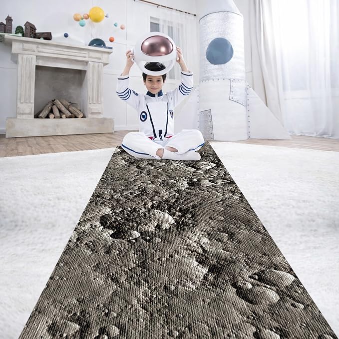 Lyrow 2 Pieces Space Themed Party Decorations 2 x 10 ft Moon Aisle Runner Non-Slip Lunar Carpet for Outer Space Birthday Party Decoration Astronaut Galaxy Birthday Supplies Lawn Indoor Outdoor Decor