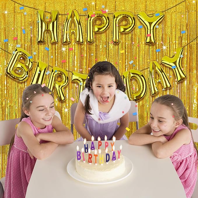 Tinsel Curtain Party Backdrop Gold Birthday Decorations 5 Packs Glitter Foil Fringe Decor Streamers Photo Booth for Christmas Wedding Halloween Graduation Decorations