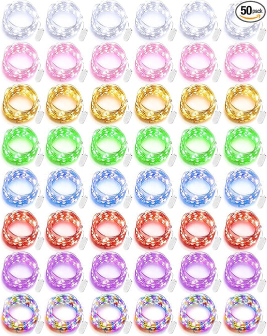 Riakrum 50 Pack 16.4 ft 50 LED Fairy Lights Battery Operated, Christmas Tiny String Lights Bulk Starry Light Waterproof for Mason Jars Wedding Party Christmas Centerpiece Table Decor, Mixed Color