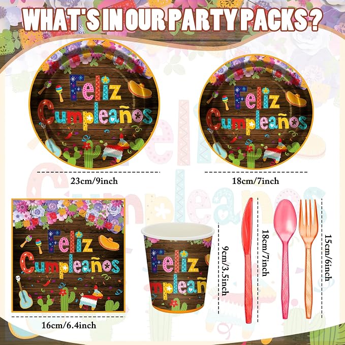 168 Pcs Mexican Birthday Party Supplies Fiesta Party Supplies Cinco De Mayo Taco Plates and Napkins Mexican Birthday Tableware Sets Serves 24