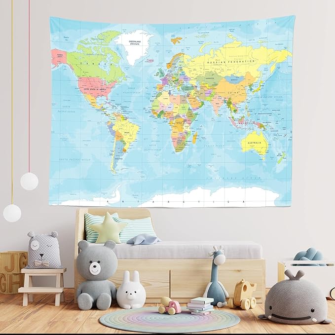 9x6ft World Map Backdrop for Baby Shower, Bridal Shower, Birthday Party Decorations and Photography Background
