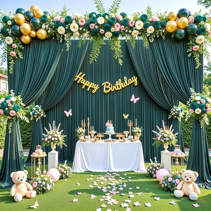 10x10 Hunter Green Backdrop Curtain for Parties Wrinkle Free Dark Green Photo Curtains Backdrop Drapes Fabric Decoration for Baby Shower Birthday Party Photography 5ft x 10ft,2 Panels