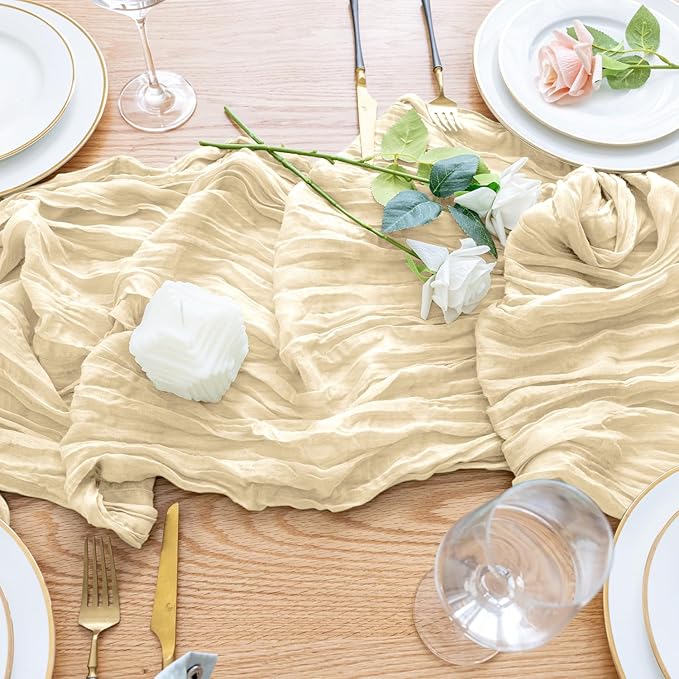 Wokceer Cheesecloth Table Runner 6 Pack 10FT Beige Christmas Gauze Cheese Cloth Table Runner for Party Long Rustic Sheer Table Runners for Baby Bridal Shower Wedding Easter Table Decor