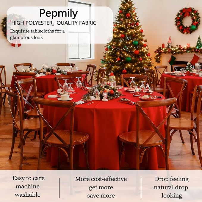 8 Pack Red Round Tablecloth 90 Inch Round Table Cloth, Wrinkle Resistant and Washable Tablecloth Polyester Fabric Table Cloth Round Cover for Dining Wedding Banquet Party