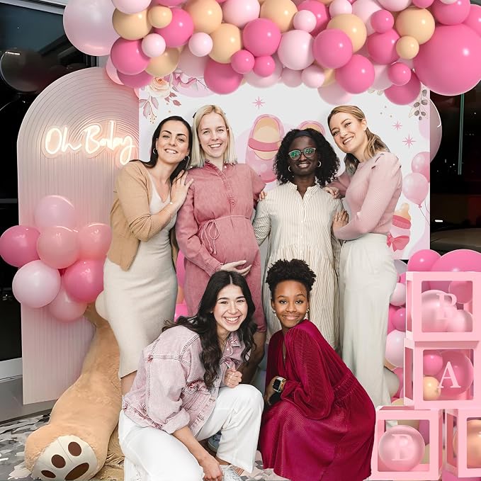 Baby Shower Balloons - Girl Babys Shower Decor ， Baby Showers Decorations ， Baby Shower Decors ， Carry a Background Cloth And 4 Baby Balloon Boxes