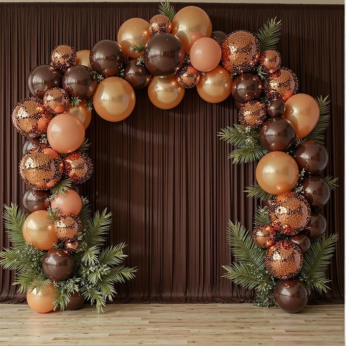 30 ft x 10 ft Wrinkle Free Brown Backdrop Curtain for Parties, Wedding Brown Photo Backdrop Drapes, Fabric 6 Panels 5ft x 10ft for Baby Shower Photoshoot Engagement Birthday Photography Background