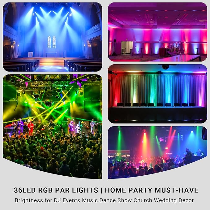 36LEDs RGB Stage Par Lights - OPPSK 36W Sound Activated Multi Modes - Remote DMX Control - Corded Electric - Uplights for Events DJ Music Dance Party Wedding Church Bar Club Stage Lighting (4Pack)
