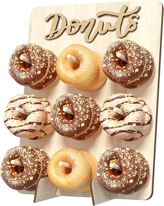 Donut Wall Display Stand, Wooden Doughnut Holder Display 9 Donuts, Donut Holder Board for Donut Grow Up Party, Birthday, Wedding, Baby Shower, Donut Party Decorations (Natural)