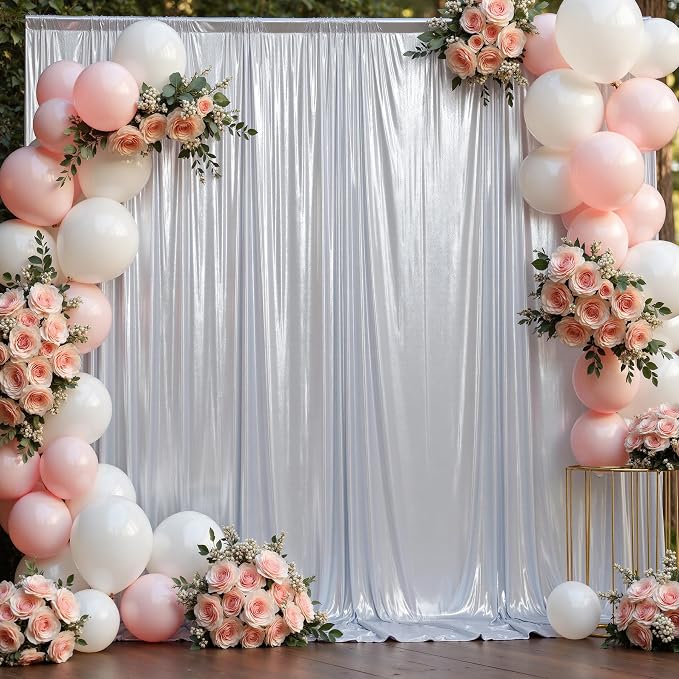 40x10 ft Wrinkle Free Silver Sequin Backdrop Curtain for Parties,Thick Not Fall Glitter Wedding Drapes Backdrop,4 Panels 5x10ft Shimmer Photo Wall Back Drop Cloth for Birthday Photography Background