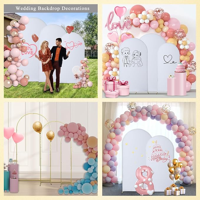 Gawicpy Wedding Arch Backdrop Stand Set Metal Arch Backdrop Stand with Wedding Arch Cover, Wedding Balloon Arch Backdrop Stand for Birthday, Baby Shower, Anniversary (White, 5.9FT+6.6FT+7.2FT)
