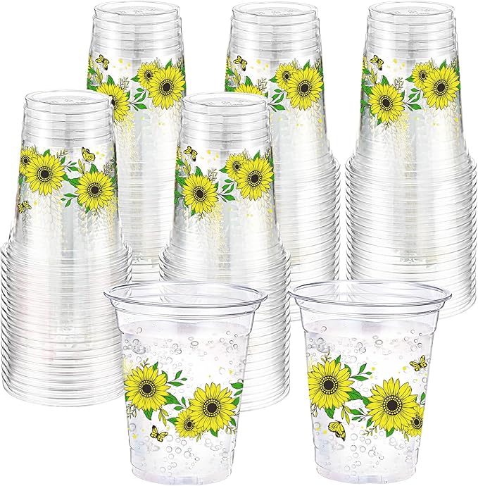 Hushee Sunflowers 60 Pcs Party Cups 16 oz Plastic Disposable Drinking Cups for Birthday Love Baby in Bloom Baby Shower Summer Fresh off The Market Bridal Shower Decorations Supplies