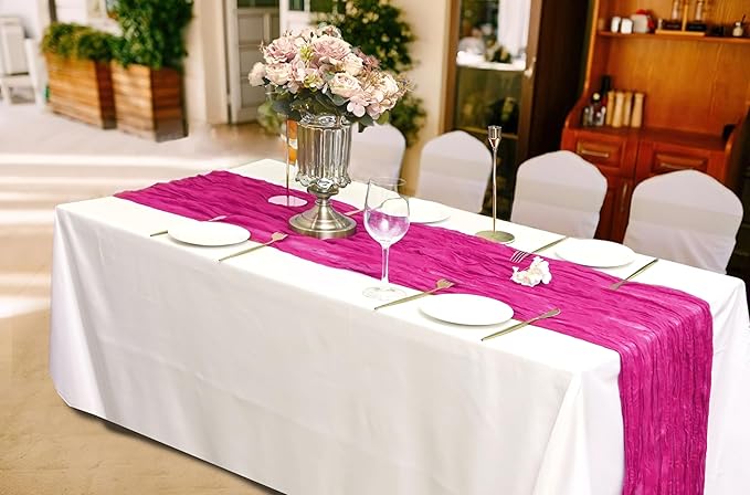 15 Pack Cheesecloth Table Runner 10Ft Gauze Cheese Cloth Table Runner 35 x120 Inch Boho Table Runners Holiday Table Cloth for Wedding Birthday Party Baby Bridal Shower Reception Table Décor(Hot Pink)