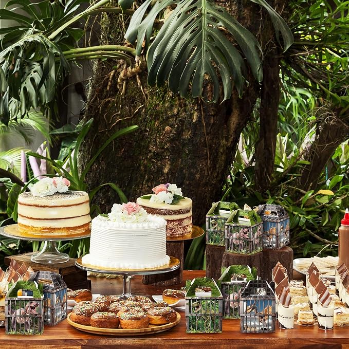 DoubleFill 48 Pcs Dinosaur Party Supplies Treat Boxes Dino Party Favor Boxes Tropical Jungle Dinosaur Gift Box Table Centerpieces Photography Props Decorations for Birthday Halloween Christmas
