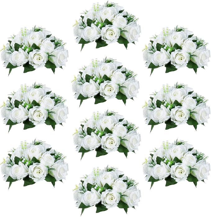 Sziqiqi Pack of 10 Fake Flower, Silk Rose Flowers, Suit for Wedding/Party Centerpiece Road Lead Flower Rack Decorations, 10 Pieces