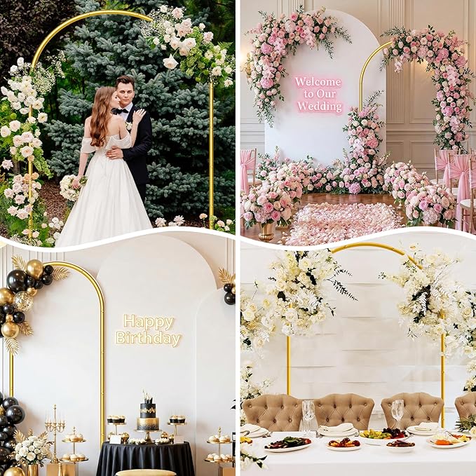 7.2FT Metal Wedding Arch Backdrop Stand,Stable Balloon Arch Frame for Wedding Ceremony Birthday Party Baby Shower Graduation Anniversary Floral Decoration,Gold