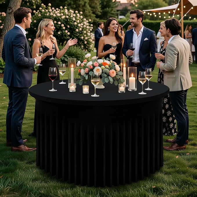 Smiry Round Spandex Tablecloth 2 Pack, Elastic Fitted Washable Tablecloths for 60 Round Tables, Waterpoof Stretch Table Cover Skirt for Outdoor, Wedding, Banquet & Parties, Black