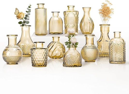 Mini Bud Vases As Wedding Centerpieces for Tables,Clear Bud Vases for Flowers,Small Flower Vases Suitable for Birthday Party,Anniversary,Wedding Reception,Baby Shower (Gold, 12PCS)