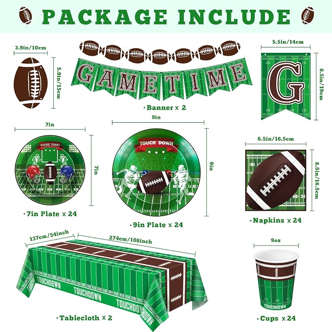 OHOME Football Party Decorations - Super Game Bowl Party Decorations 2027 - Serve 24 - Football Plates Tablecloth Napkins Cups Banner | Football Party Supplies Favors Accessories Birthday Decor