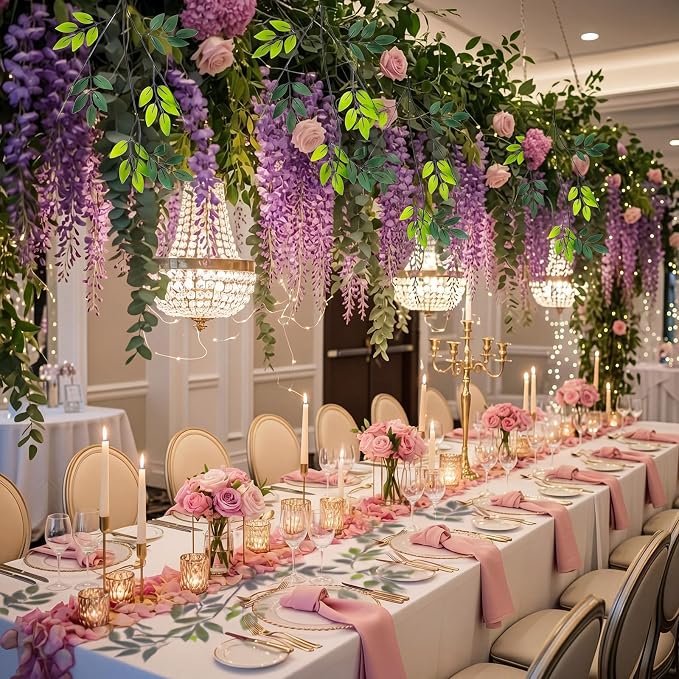 36 Pcs Fairy Party Garland Decorations Set Artificial Wisteria Hanging Flower Garland Wisteria Vines Greenery Whimsical Ceiling Decor for Classroom Wedding Party Indoor Outdoor Garden(Purple)