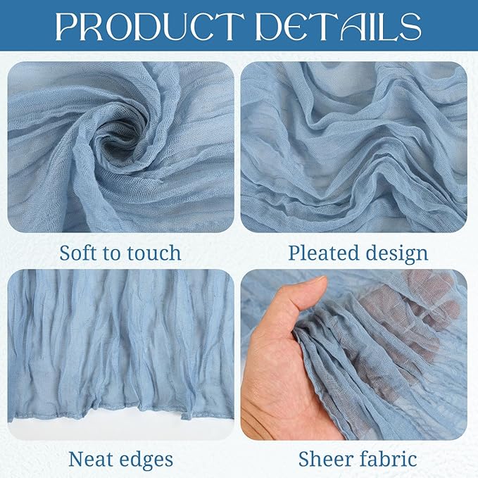 Pesonlook 16 Pack Cheesecloth Table Runner, 13Ft Boho Gauze Table Runner 35×157 Inch Rustic Romantic Long Table Runner for Wedding Party Bridal Shower Thanksgiving Christmas Decoration(Dusty Blue)