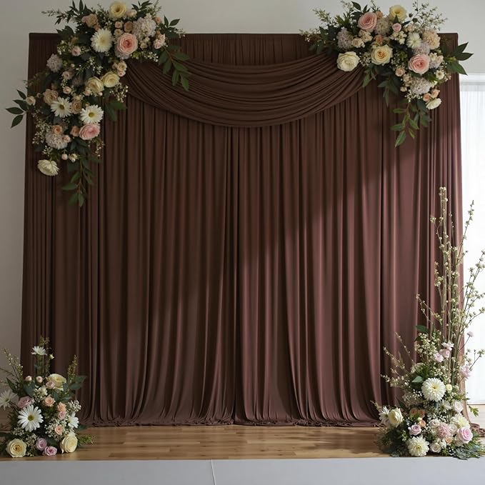 30 ft x 10 ft Wrinkle Free Brown Backdrop Curtain for Parties, Wedding Brown Photo Backdrop Drapes, Fabric 6 Panels 5ft x 10ft for Baby Shower Photoshoot Engagement Birthday Photography Background