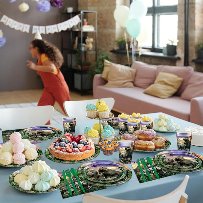 Avezano 192 Pcs Dinosaur Birthday Party Supplies Jurassic Dinosaur Plates and Napkins for Birthday Party Dinosaur Theme Birthday Party Decoration for Kids Serves 24