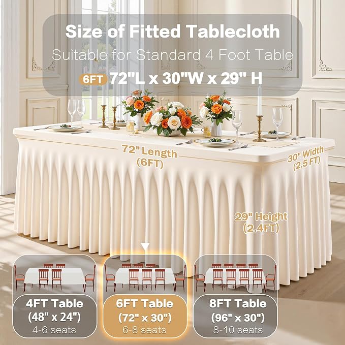 Light Champagne Spandex Table Covers for 6 Foot Rectangle Table, Fitted Stretch Table Skirts Wrinkle-Free Floor Length Polyester Rectangle Tablecloths for Weddings Parties Banquets Events,2 Pack