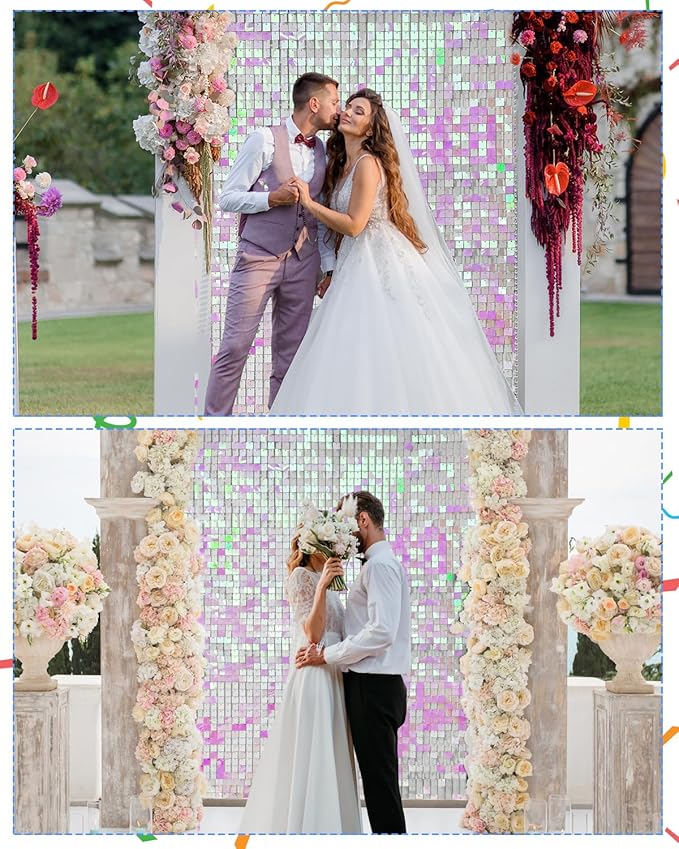 36 Pcs Iridescent Pink Shimmer Wall Backdrop Panels for Party, Mjkeomo Iridescent Pink Sequin Backdrop for Birthday Graduation Home Party Decorations Anniversary Wedding Christmas Decor