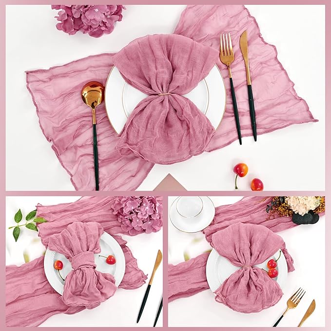60 PCS Dusty Rose Gauze Cheesecloth Napkins,20x20 Inch Gauze Napkin Rustic Wrinkled Cheesecloth Napkin Bulk Washable Dinner Table Napkins for Wedding Party Bridal Shower Baby Shower Events Decor