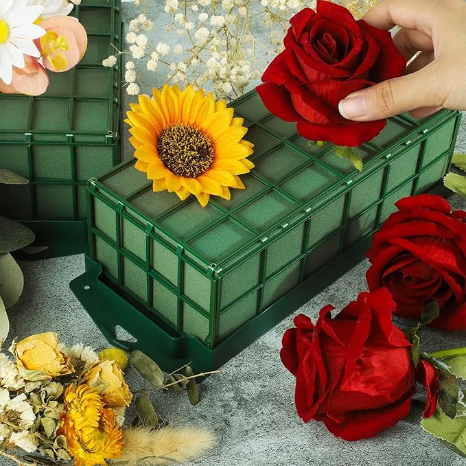 Hahood 32 Packs Floral Foam Cage Rectangle Flower Cage Holders with Floral Foam Flower Arrangement Supplies for Fresh Flowers, Home Wedding Decorations, 11.8 x 4.3 x 3.1 Inches