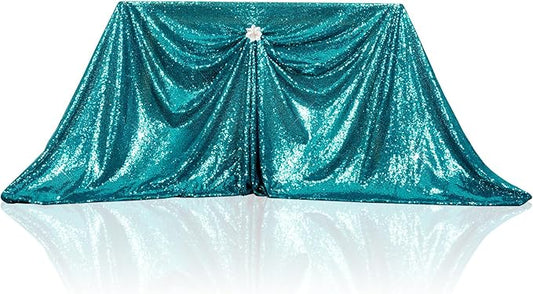 PartyDelight Teal Sequin Tablecloth 50"X80" Rectangle for Wedding Party Christmas Decorations