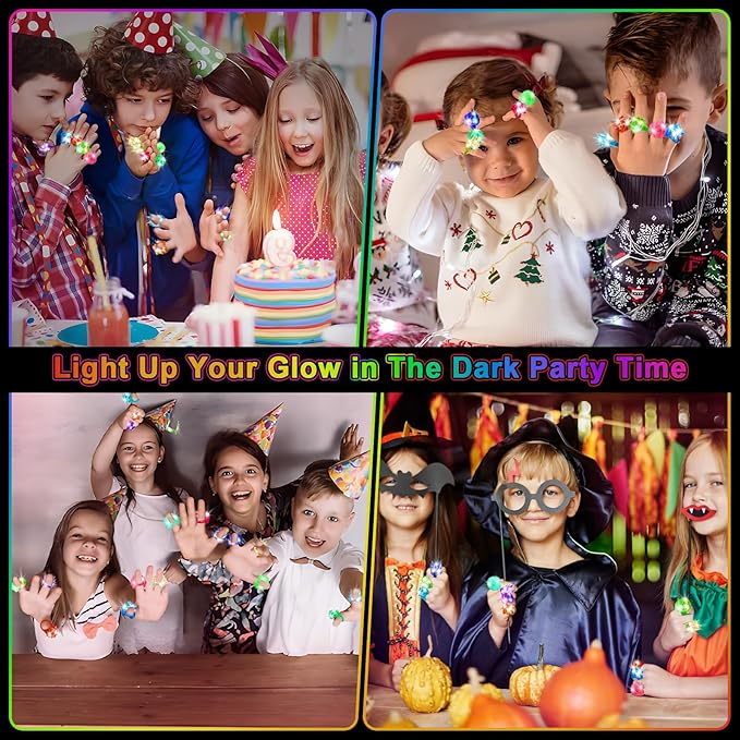 Party Favors 150 Pcs Light Up Rings, Glow In The Dark Party Supplies, 6 Style Flashing Glow In The Dark Rings for Adults & Kids, LED Ring for Birthday Party Favors, Concert, Raves, Halloween,Christmas