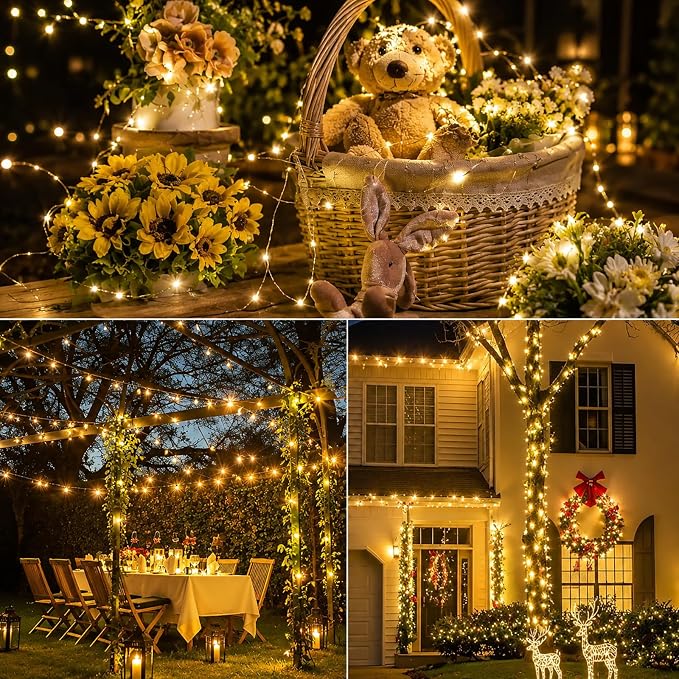 SyouHome 800 LED 264ft Solar String Lights Outdoor, 4 Pack, Warm White | 8 Lighting Modes, Auto On/Off, Waterproof Solar Fairy Lights, Twinkle Lights for Garden, Tree, Wedding, Party Decor
