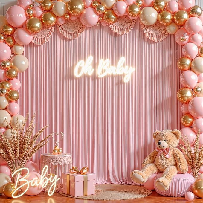 Rose Backdrop Curtains-Wrinkle-Free Polyester Photography Drapes Party Curtain Background for Baby Shower Wedding Decorations- 16 X10FT