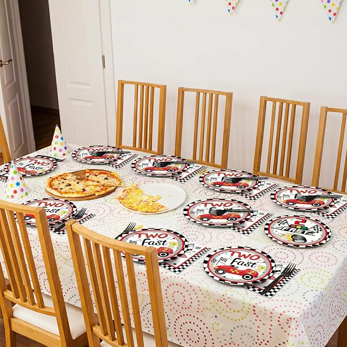 50 Guests Two Fast Birthday Plates and Napkins Party Supplies Racing Car Party Decorations Disposable Tableware Set Race Car Dinnerware Favors,200PCS