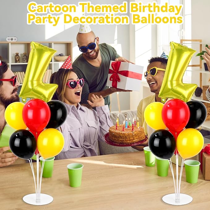 Cartoon Party Balloons Stand Kit 2 Sets With 2 Yellow Lightning Foil Balloons Centerpieces for Tables Video Games Party Red Black Yellow Balloon for Baby Shower Cartoon Game Theme Birthday Decorations