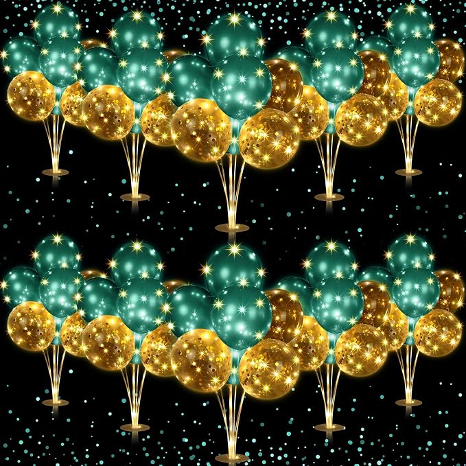 Junkin 10 Set Balloon Stand Kit for Centerpiece with LED String Light 100 Pcs Balloons Table Balloon Stand Centerpieces for Birthday Wedding Baby Shower Back to School Party Decor(Green)